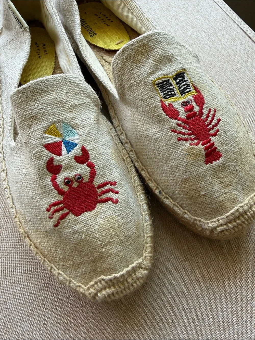 Soludos Beige Canvas Espadrilles with Natural Jute Sole Lobster/Crab